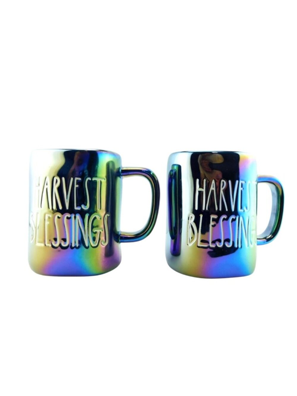 2 RAE DUNN Mugs / Cups HARVEST BLESSINGS Iridescent Pair